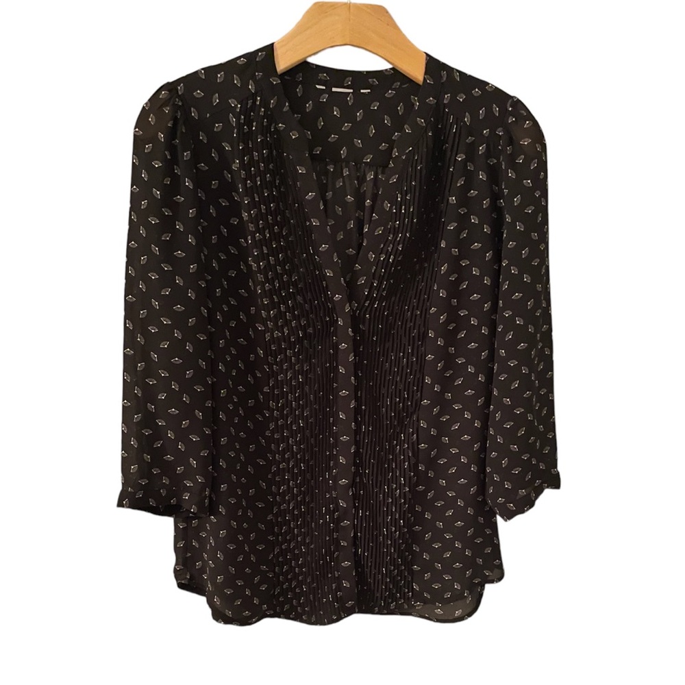 Sheer black H&M blouse with white fan print - Size Small